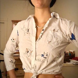 Dog white linen button down